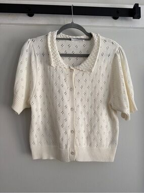 Double Zero Cream Knit Eyelet Pointelle Blouse
